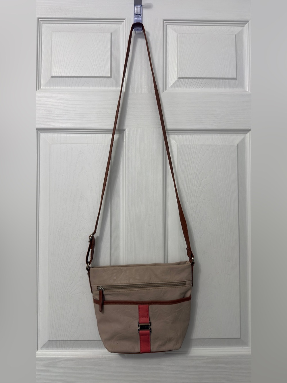 Rosetti Beige Crossbody Bag with Brown Strap and orange Accent